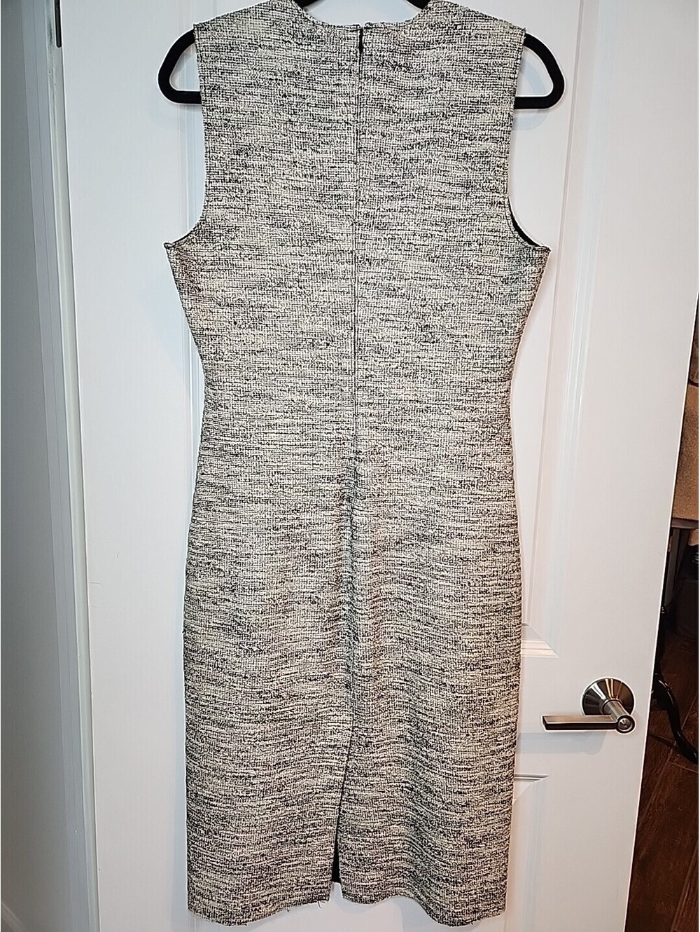 Theory Tweed Sheath Dress Womens L 12 Beige Blk Cotton Blend Sleeveless Career - Picture 4 of 8